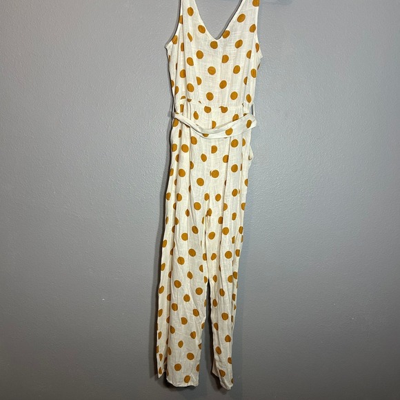 Monteau Los Angeles Polka Dot Jumpsuit Belted Sleeveless Linen Casual Size S - Picture 2 of 6